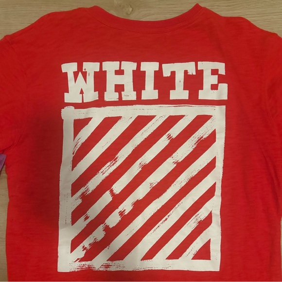Authentic OFF-WHITE Red Brushed Diagonals Logo Long Sleeve Shirt Tee XL - Picture 3 of 9